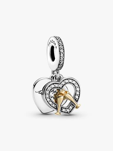 Charm colgante de dos tonos Feliz Aniversario en oro de 14k