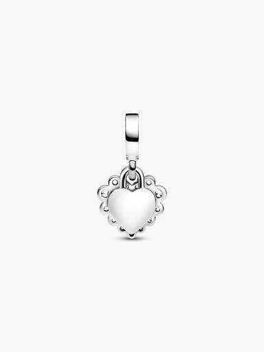 Charm Colgante Doble Corazón Brillante Plateado
