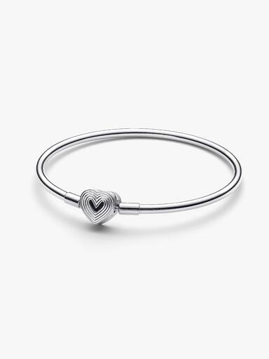 Sterling silver bangle with heart clasp