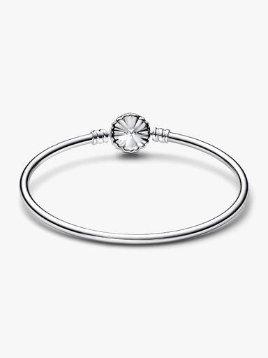 Sterling silver bangle with snowflake clasp and clear cubic zirconia