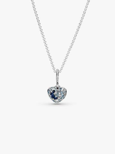 Collar Corazón con Luna azul y estrellas resplandeciente