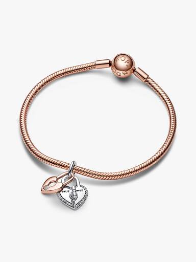Charm Colgante Doble Candado Corazón que se puede girar en Dos tonos
