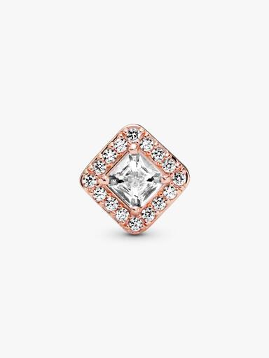 Charm Cuadrado con Halo Brillante Rosa