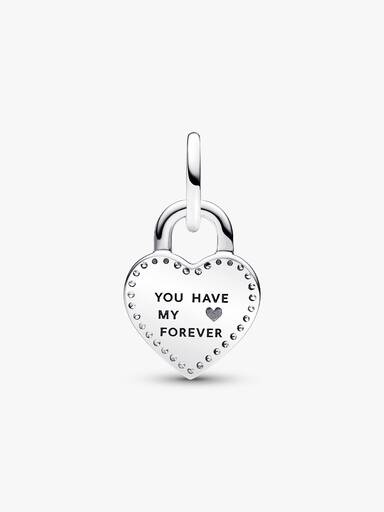 Charm Colgante Doble Candado Corazón que se puede girar en Dos tonos
