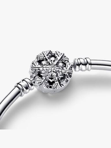 Sterling silver bangle with snowflake clasp and clear cubic zirconia