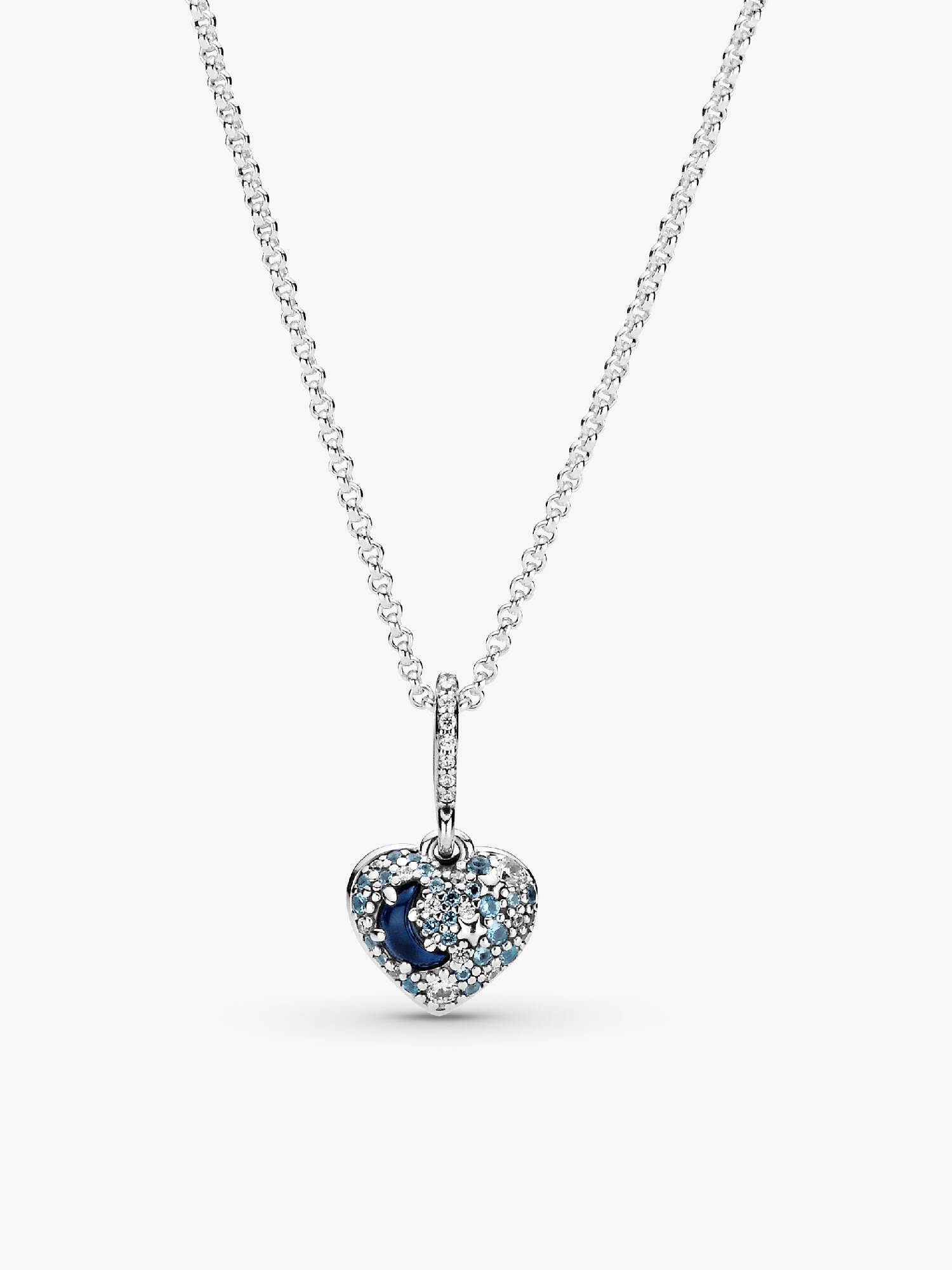 Collar Corazón con Luna azul y estrellas resplandeciente