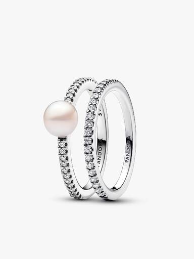 Set de Anillos con Perla Cultivada de Agua Dulce Tratada