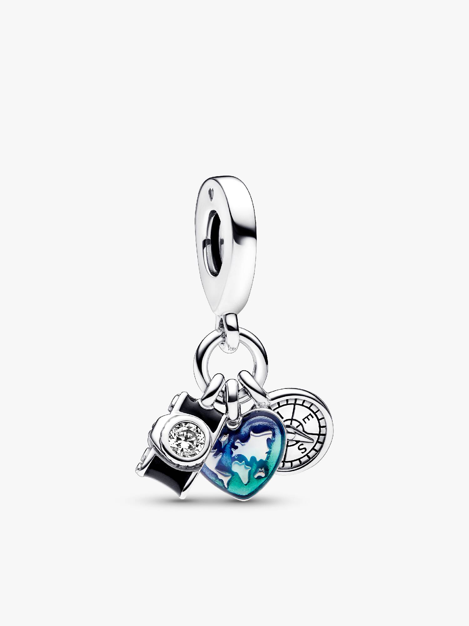 Charm Colgante Triple Cámara, Corazón y Brújula
