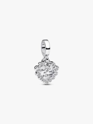 Charm Colgante Doble Corazón Brillante Plateado
