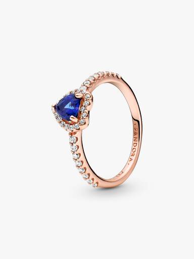 Anillo Corazón elevado azul reluciente