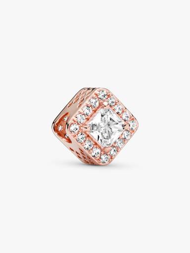 Charm Cuadrado con Halo Brillante Rosa