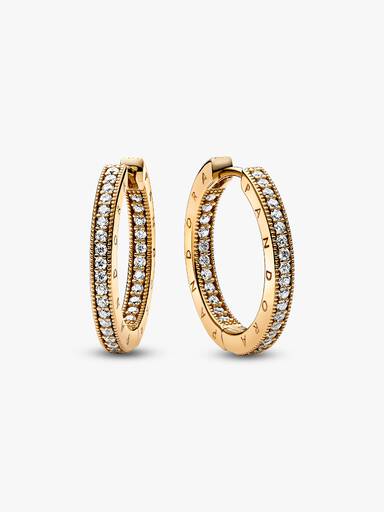 Aretes de aro con logo y pavé de Pandora Signature