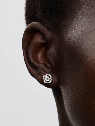 Aretes de botón Halo cuadrado brillante
