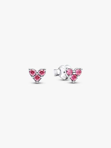 Aretes de botón Corazón con tres piedras rosadas