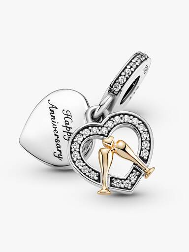 Charm colgante de dos tonos Feliz Aniversario en oro de 14k