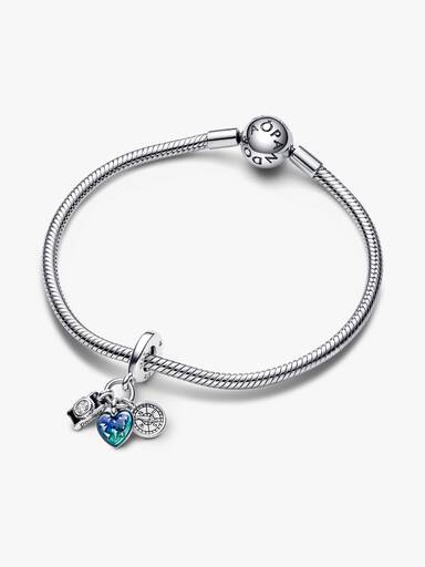 Charm Colgante Triple Cámara, Corazón y Brújula