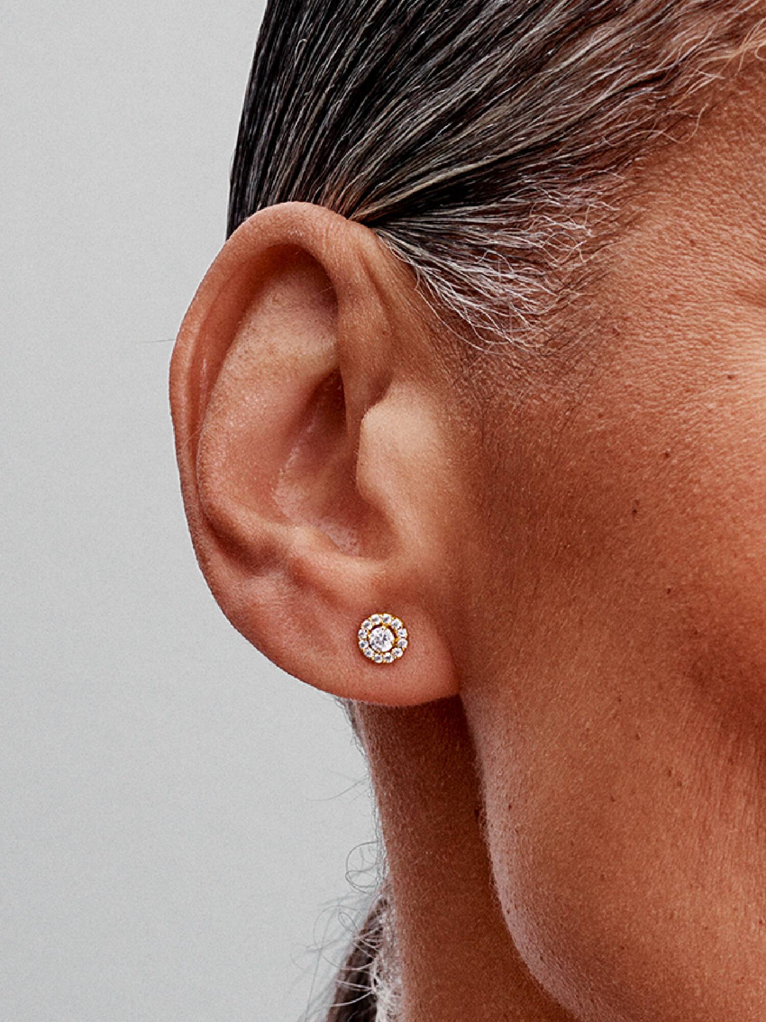 Aretes de botón Halo Redondo en Pavé