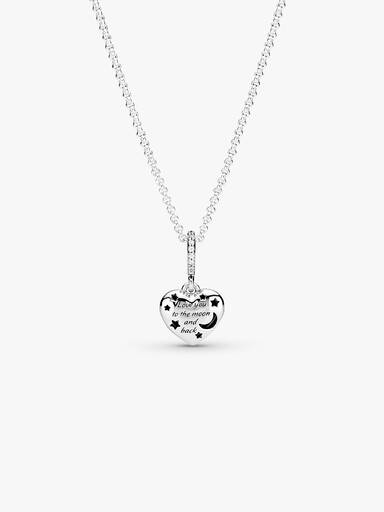 Collar Corazón con Luna azul y estrellas resplandeciente