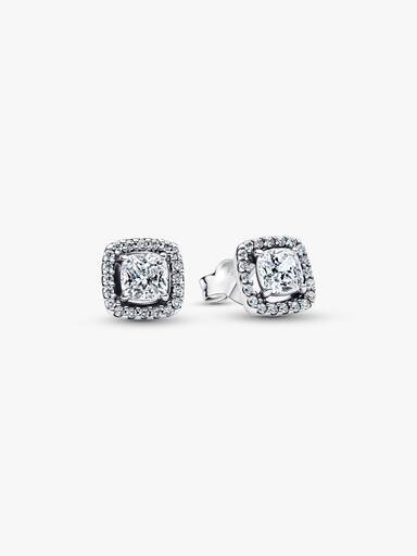 Aretes de botón Halo cuadrado brillante