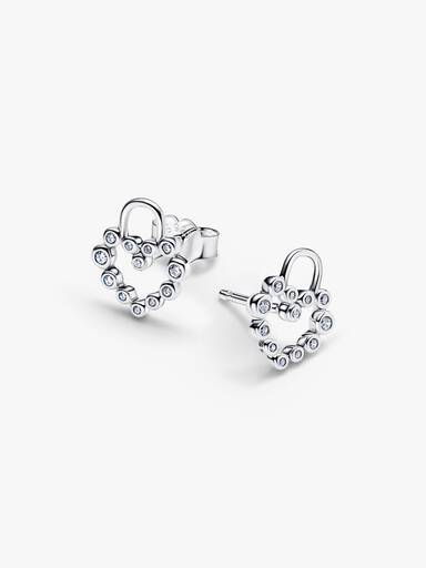 Aretes de botón candado en forma de corazón reluciente