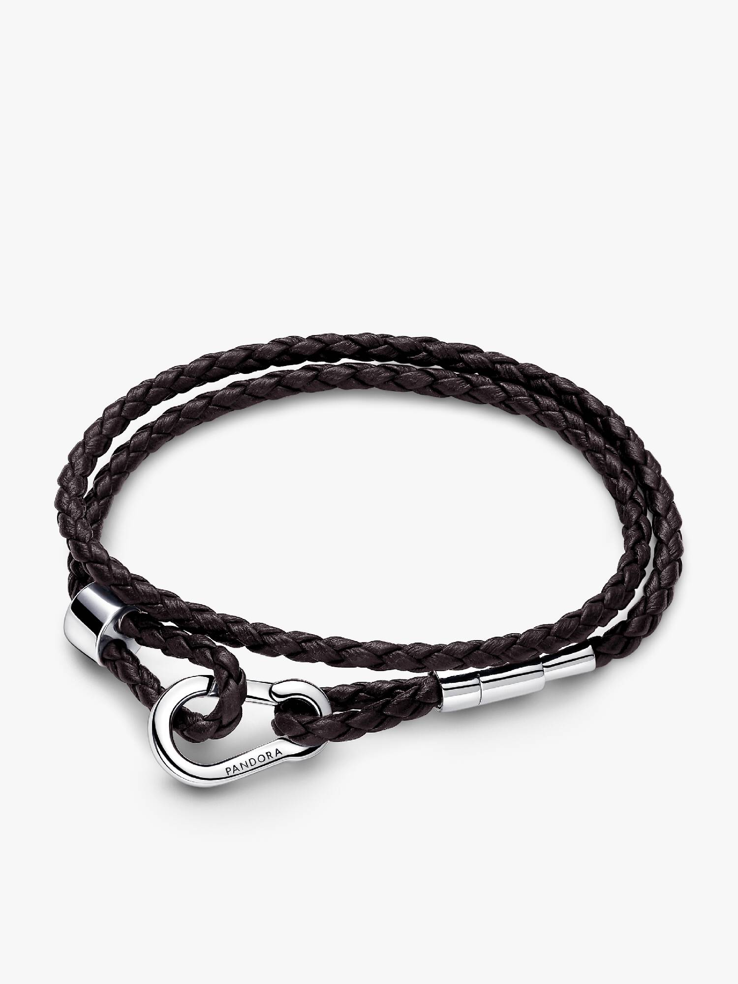 Brazalete doble de cuero tejido café Pandora Moments