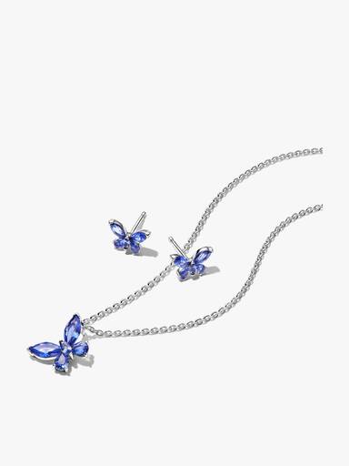 Juego de collar y aretes Mariposa azul invierno