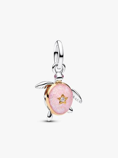 Charm colgante de tortuga marina rosa con diamante cultivado
