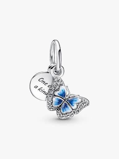 Charm colgante doble Mariposa azul y frase