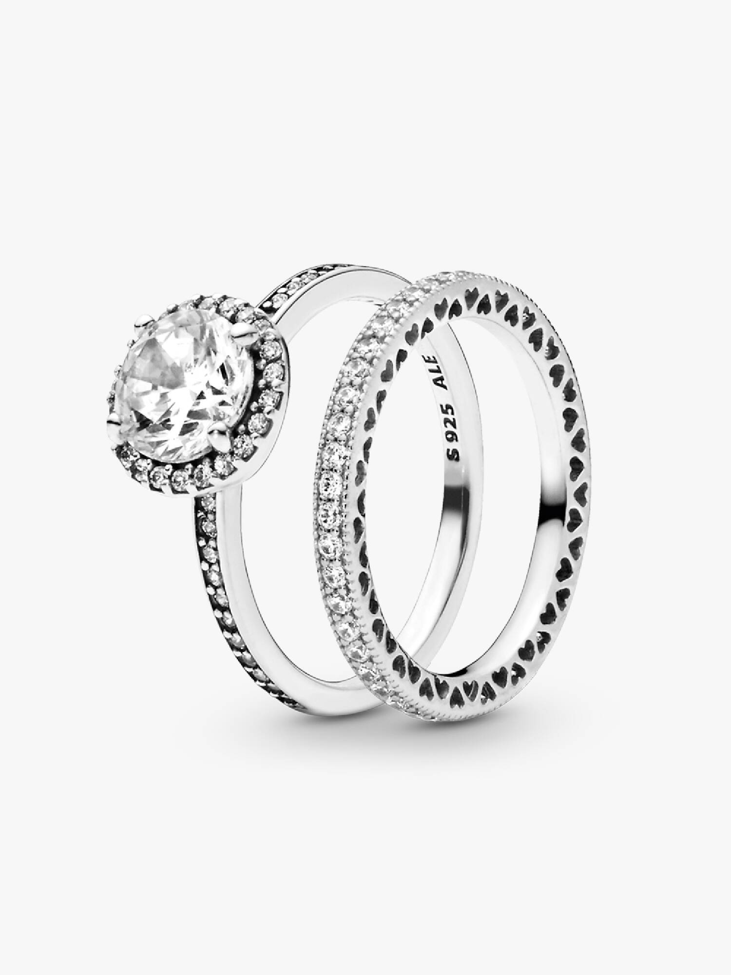 Set de anillos con halo redondo Elegancia verdadera
