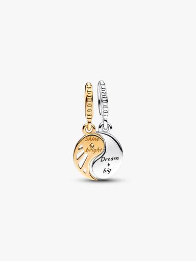 Charm colgante separable de dos tonos Sol y Luna
