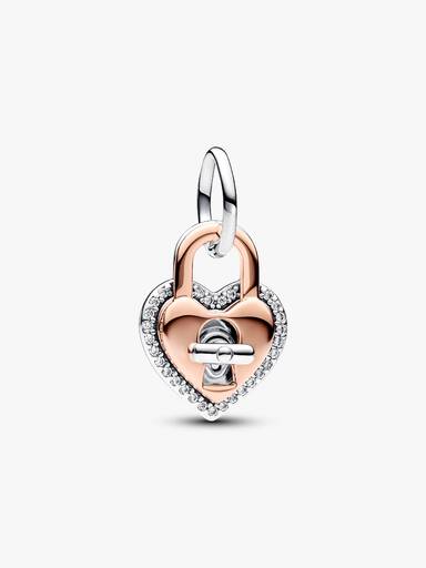 Charm Colgante Doble Candado Corazón que se puede girar en Dos tonos
