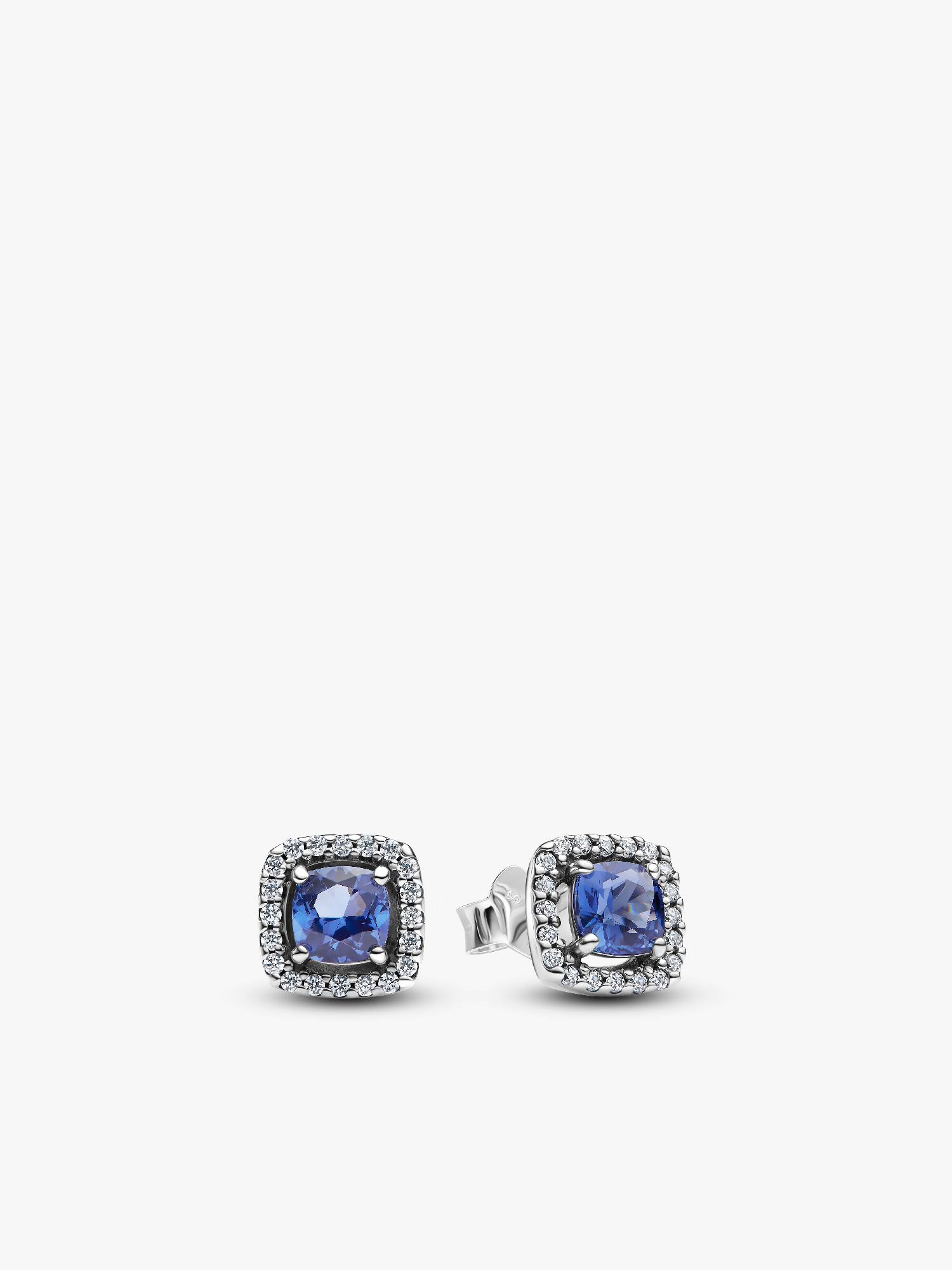 Aretes de botón Halo Cuadrado Azul Brillante