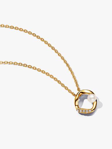 Collar Collier Círculo en pavé con forma orgánica y perlas cultivadas de agua dulce tratada