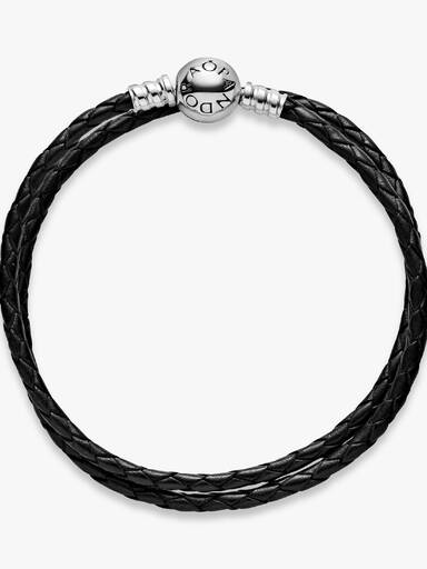 Brazalete doble de cuero negro