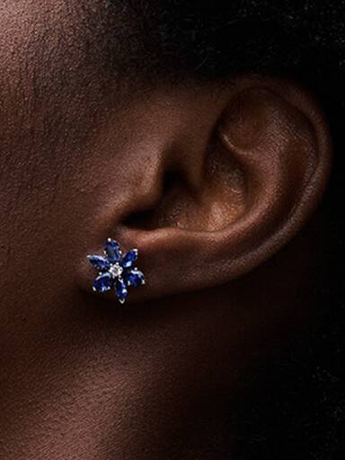 Aretes de botón Racimo herbario azul reluciente
