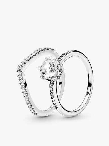 Set de Anillos Apilables Wishbone Solitario Brillante