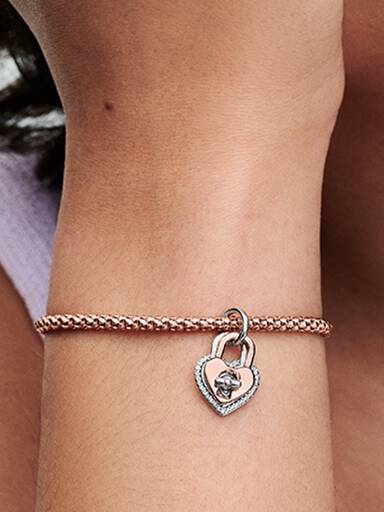 Charm Colgante Doble Candado Corazón que se puede girar en Dos tonos