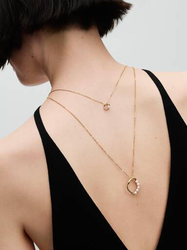 Collar Collier Círculo en pavé con forma orgánica y perlas cultivadas de agua dulce tratada