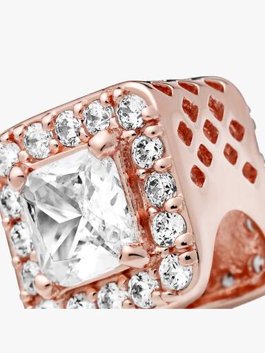 Charm Cuadrado con Halo Brillante Rosa