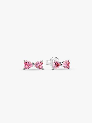 Aretes de botón Moño Rosa Brillante