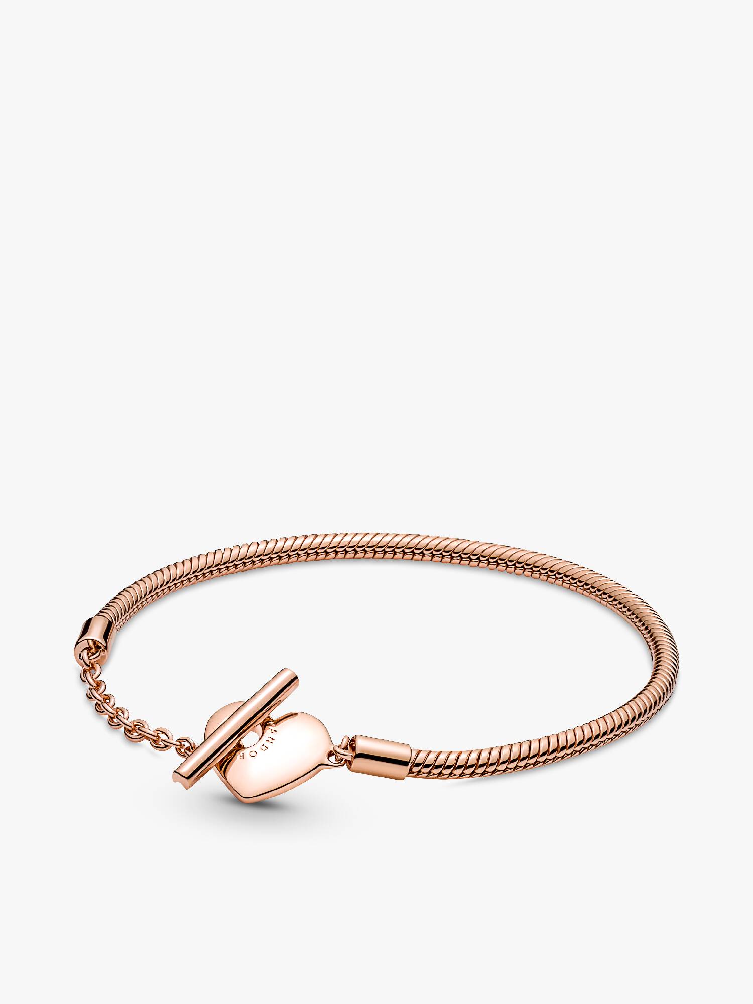 Brazalete cadena de serpiente con barra T Pandora Moments con corazón