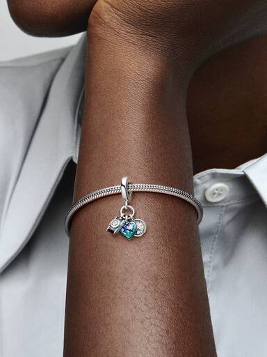 Charm Colgante Triple Cámara, Corazón y Brújula