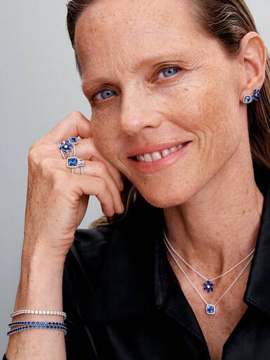 Collar con Colgante Halo Cuadrado Azul Brillante