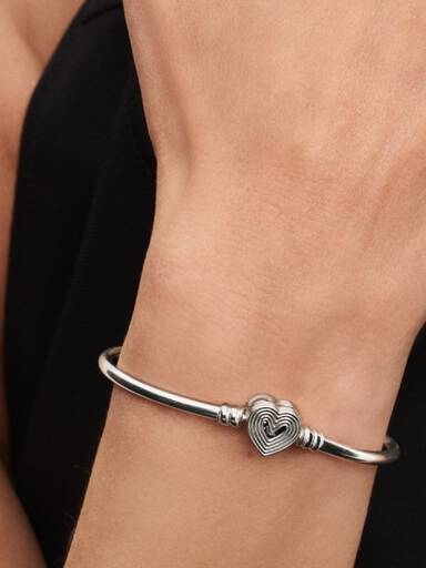 Sterling silver bangle with heart clasp