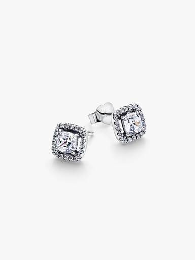 Aretes de botón Halo cuadrado brillante